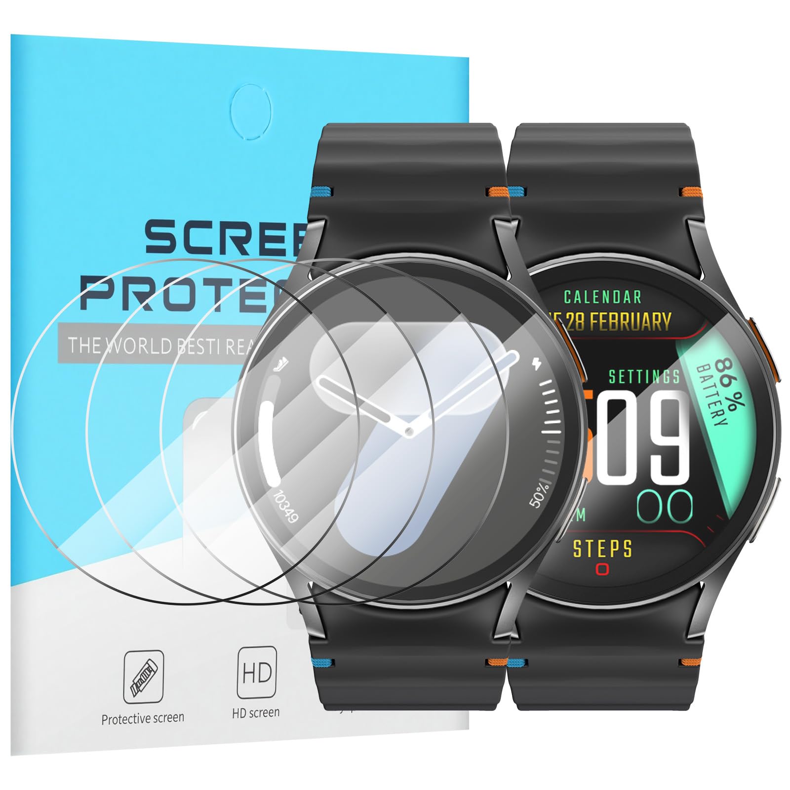 4 Piezas Protector de Pantalla Compatible con Samsung Galaxy Watch 7/6/5/4/FE 40mm, Cristal Templado HD Protector Reloj, 9H Dureza Sin Burbujas Anti-arañazo, HD Película Cristal Templado