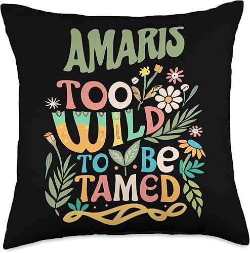 Linda almohada retro con nombre Amaris de flores silvestres para niñas, 18 x 18 pulgadas, multicolor