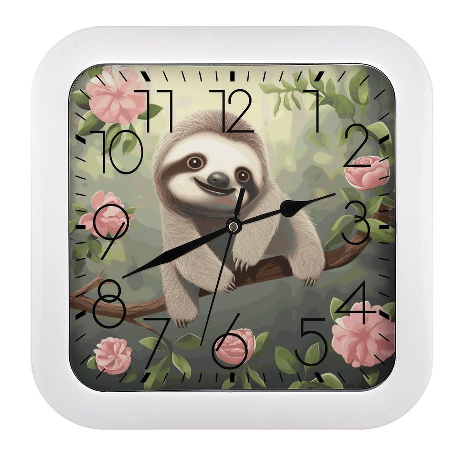 JTREHY Cute Baby Sloth Wall Clock The Sound is Soft Square Timepiece Fashion Precise Easy to Read Numbers | Perfect Living Room Kitchen Or Office Clocks