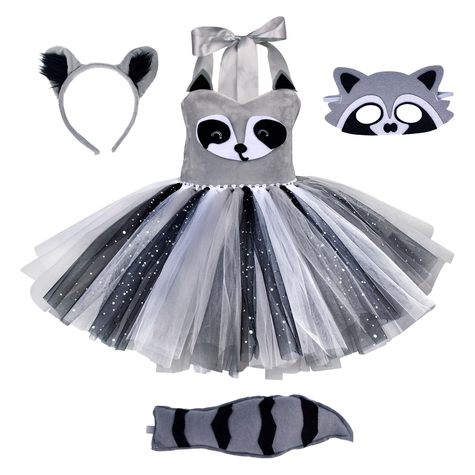 Animal Raccoon Cosplay Costume- Girls Raccoon Costume, For 6 To 12 Years Old| Suitable For Halloween, Role-playing, Birthday, Christmas, And Stage Performances