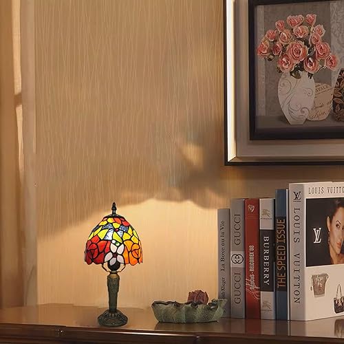 Miniatura 3 de Rose Tiffany - Lámpara de mesa pequeña de 3 vías, temperaturas de color, vitrales, mesita de noche, lámparas de mesa para sala de estar, dormitorio,