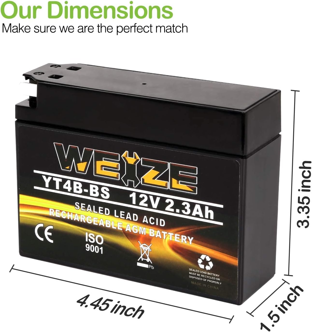 Weize YT4B - BS High Performance - Maintenance Free - Sealed AGM YT4B BS Motorcycle Battery For Suzuki DR-Z70 Yamaha SR400