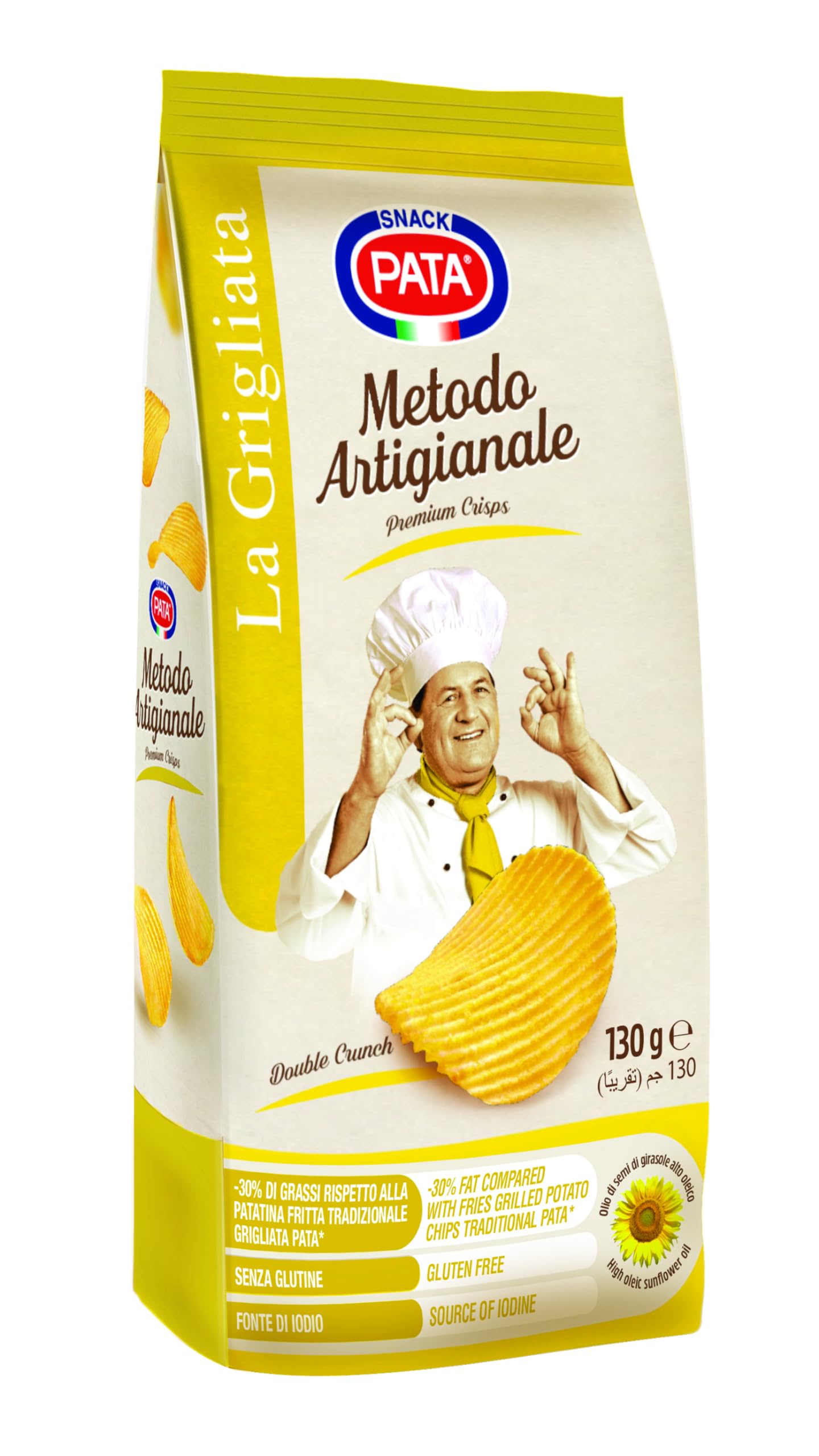 PATA | Patatine La Grigliata Metodo Artigianale, Senza Glutine, Con Olio di Semi di Girasole Alto Oleico, Fonte di Iodio, 10x130g