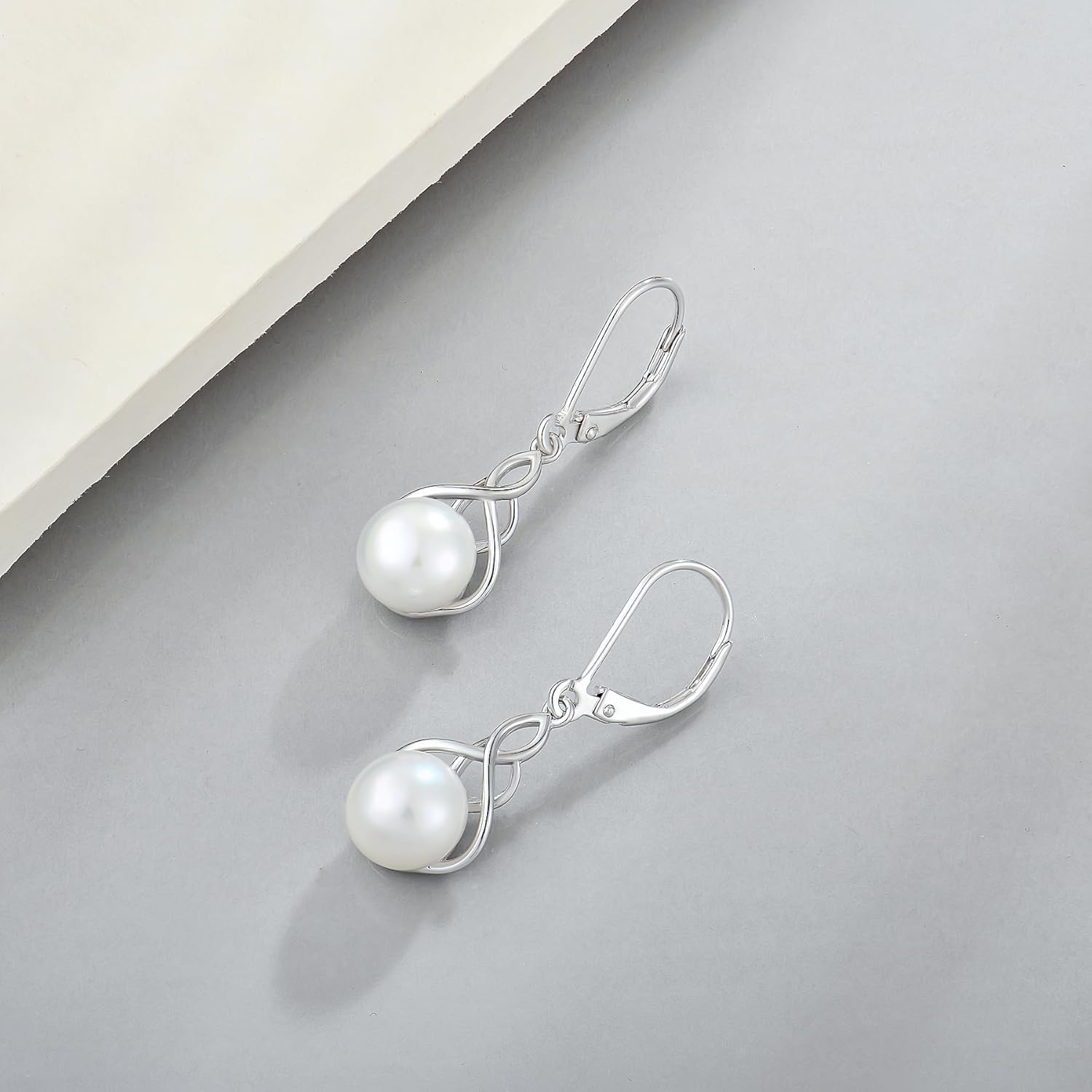 Celtic Knot & Infinity Pearl Earrings for Women - 925 Sterling Silver Dangle Earrings with 9mm Freshwater Pearl, White/Rose/ 14K Gold Plated Jewelry Gifts