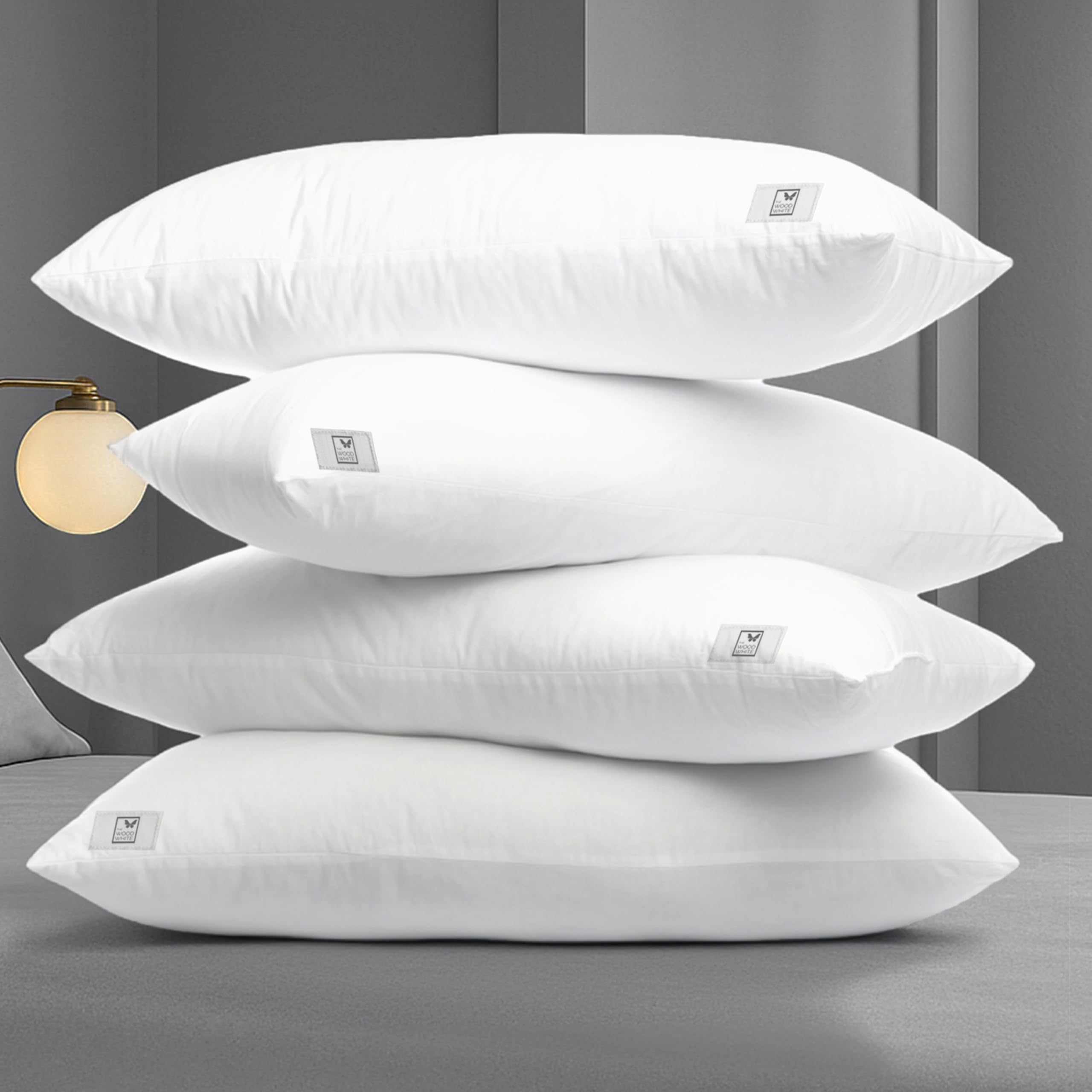 WOODWHITE Microfiber Soft White Medium Firm Pillows Set of 4 in 17 x 27 Inches. Pillows for Every Sleep.