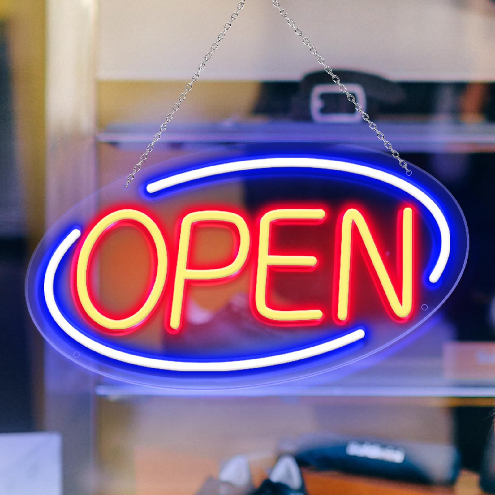 Open Signs for Business, Ultra Bright Neon Open Sign Led, 16" x 9" Adjustable Brightness Switch Adapter Open Led Light up Sign for Store Window Business Bar Coffee Hotel Salon Cafe