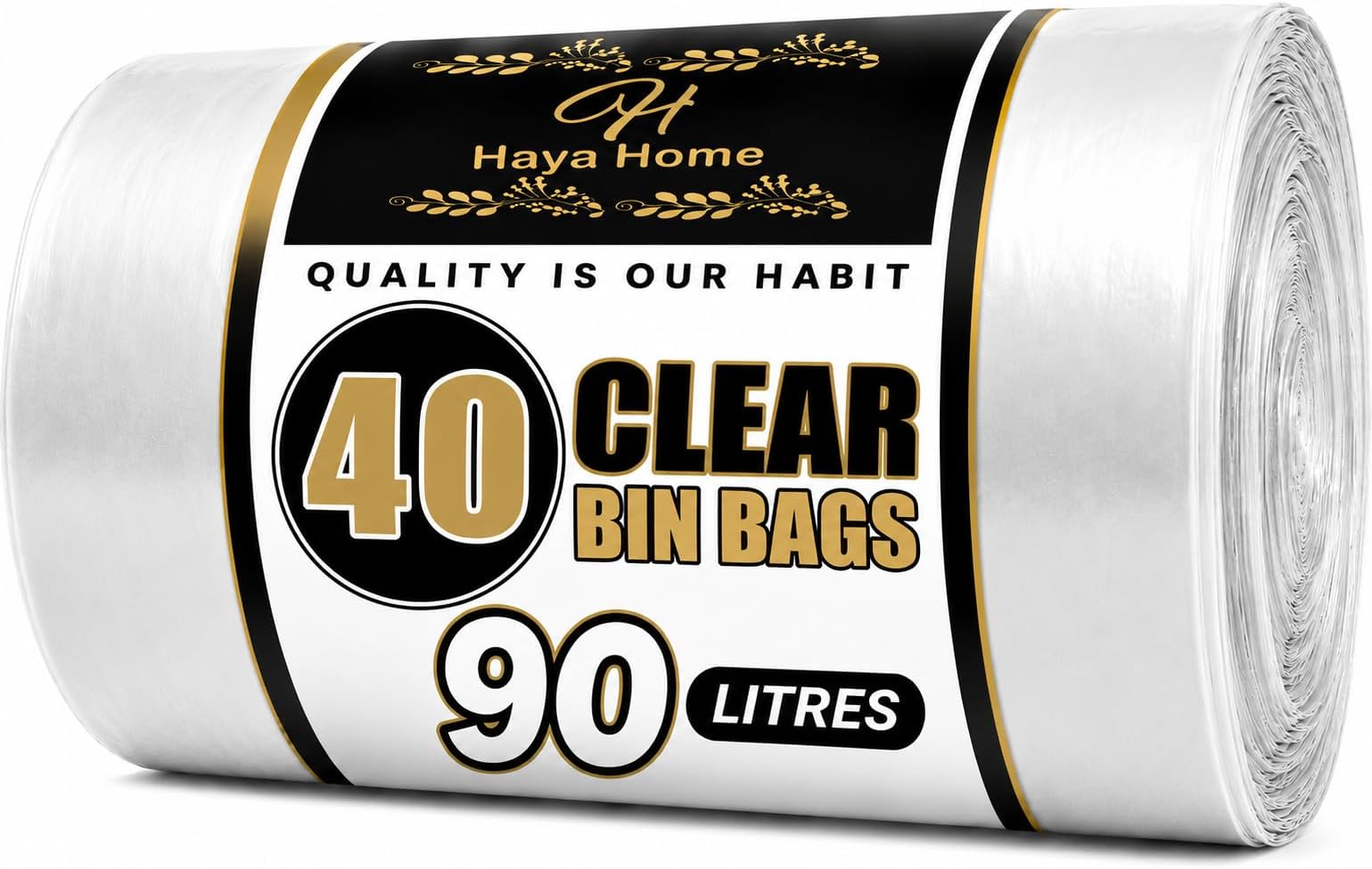 Haya Home 90L 40 Large Clear recycling bags Transparent Recycling Bin Bags, Rubbish Bags and Refuse Sacks 120 Gauge Bin Liners Heavy Duty Bin Bags Large Waste Bags Made From 100% Recycled Material