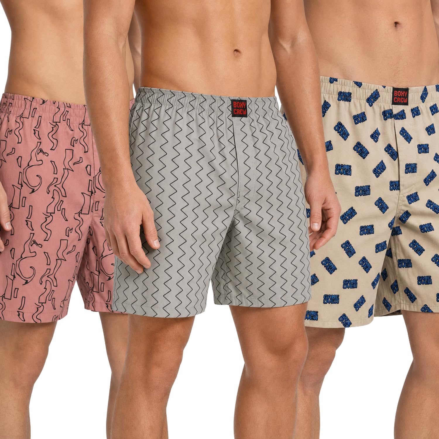 Men's 100% Cotton Printed Boxer Shorts Pack of 3 with Dual Side Pockets and Fabric-Covered Waistband - Brick/Grey/Beige, Styles MBX017, MBX018, MBX019-picture-19