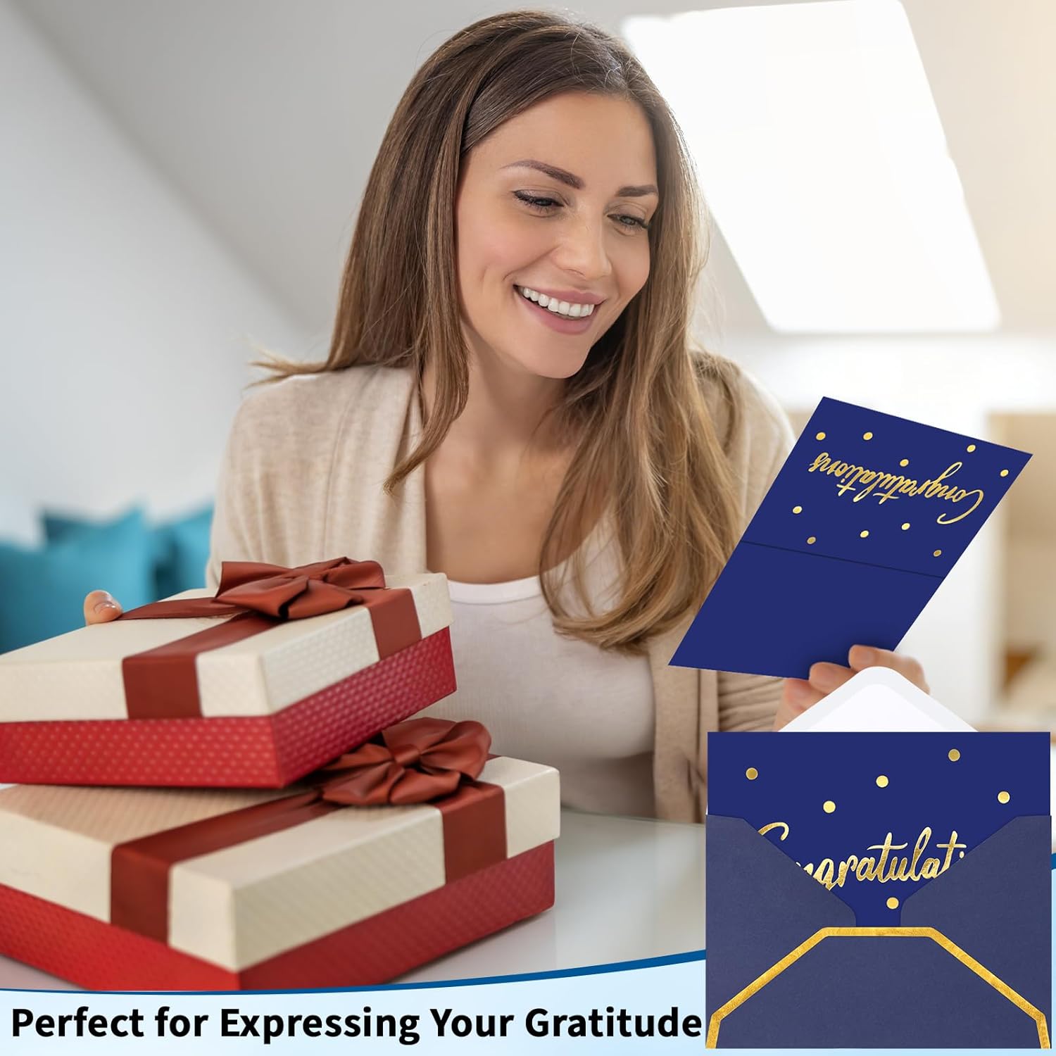 200 PCS Congratulations Cards with Envelopes, 4x6 Inch Greeting Cards Gold Foil Letterpress Blank Congratulations Cards Bulk for Wedding Birthday Baby Shower Graduation Christmas New Year Blue