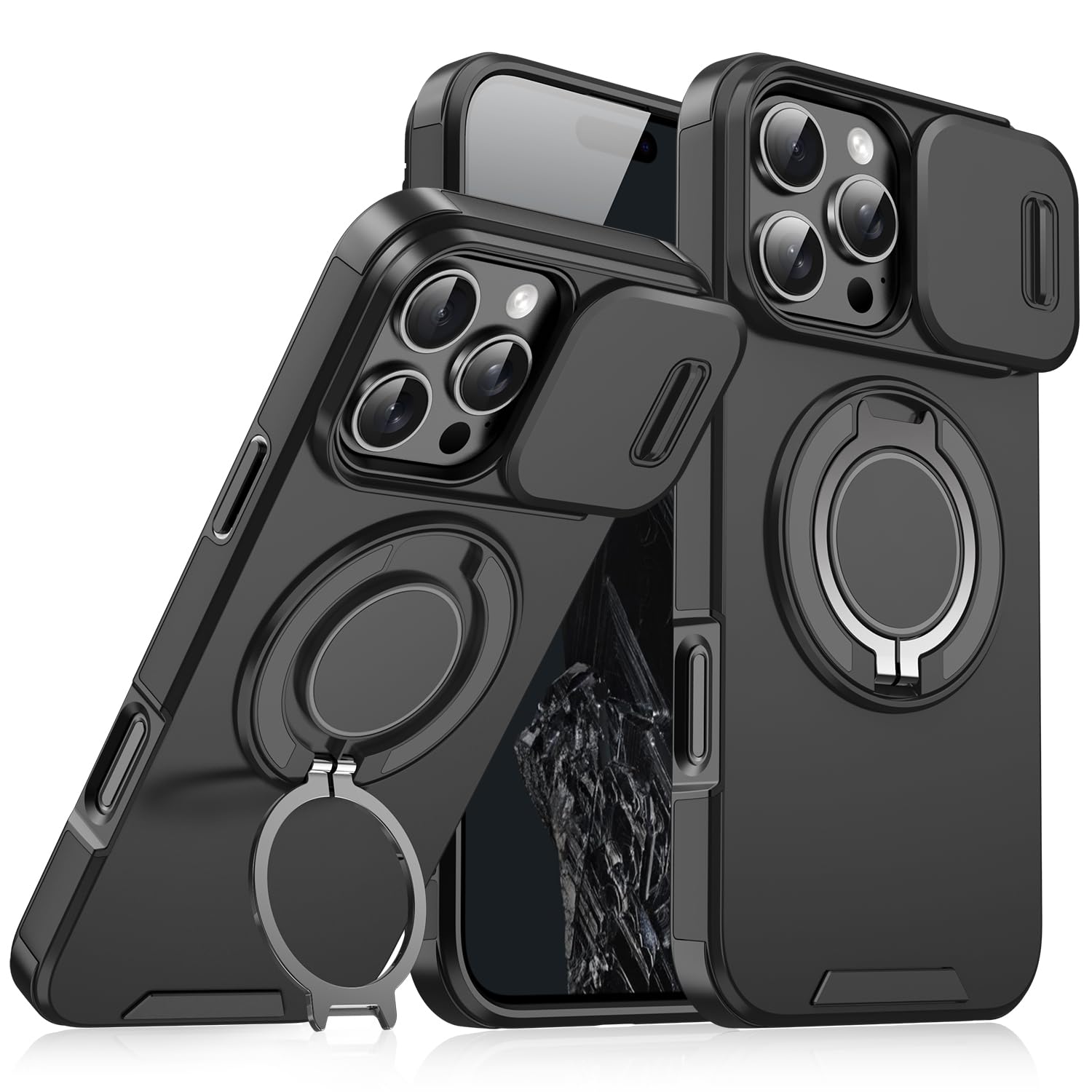 Cakublse iPhone16promax / iPhone16プロマックス 用 ケース Magsafe対応 PC + TPU 二重保護 カメラの保護 落下防止 米軍MIL規格 耐衝撃 アイホン16pro Max対応 カバー リング付き スタンド付き パープル 紫
