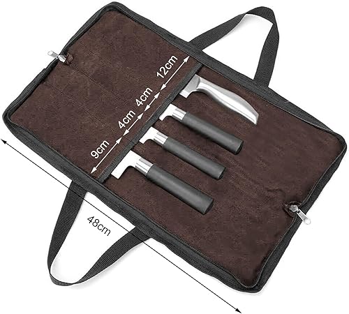 Miniatura 3 de QEES Rollo de cuchillos, bolsa de cuchillos resistente, estuche de cuchillo de lona encerada con 4 ranuras para cuchillos y herramientas de cocina,