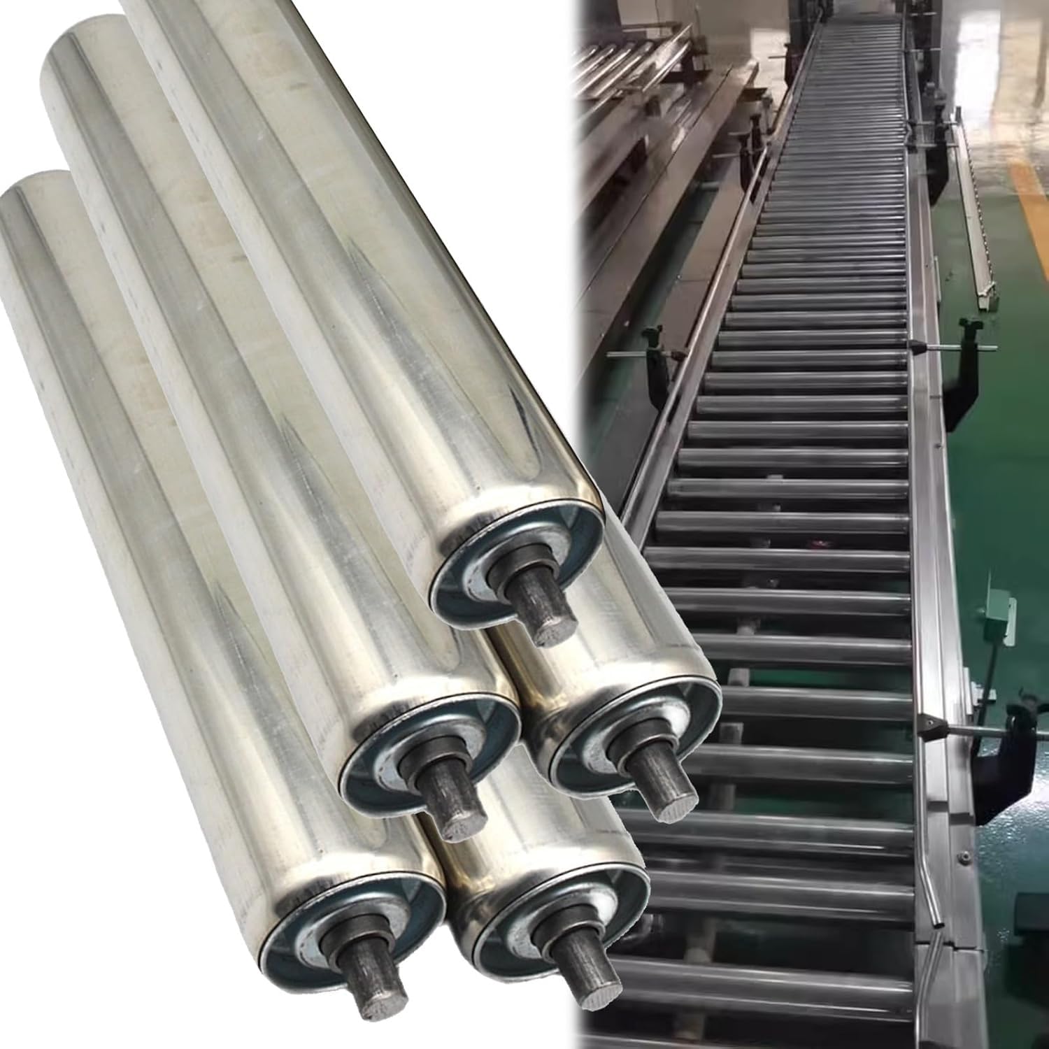 Lot de 5 Rouleaux de Convoyeur en Acier Inoxydable 60 x 450 mm,Diamètre : 50 Mm,L 800MM(31.5in)