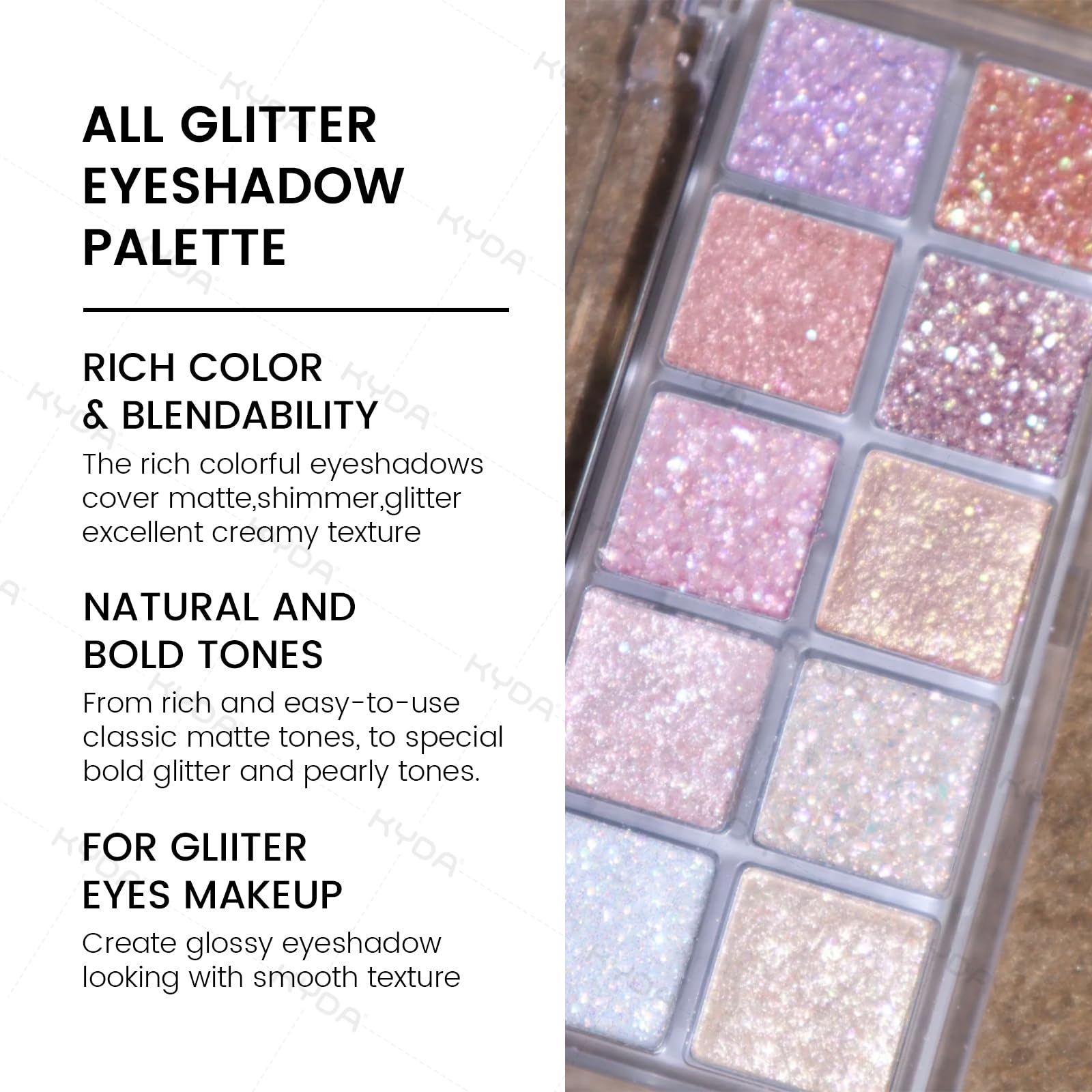 Paleta de sombra de ojos con purpurina de 10 colores, sombra de ojos de lentejuelas brillantes, sombra de ojos en polvo de perlas brillantes, maquillaje de ojos con purpurina multicolor, paleta 2
