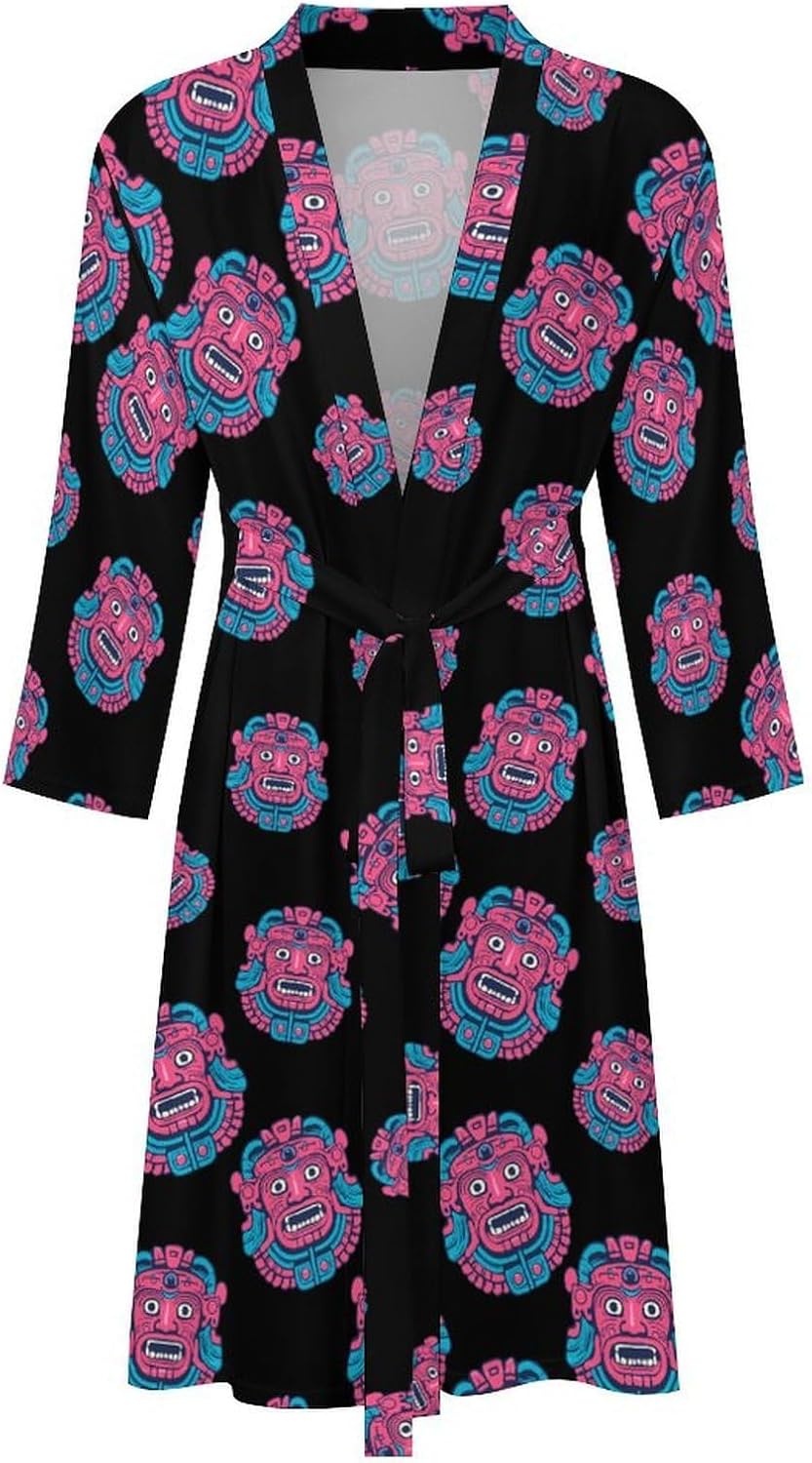 Minimalistic The Mayan Symbol Mens Robe Long Bathrobe for Women Bath Robes Lightweight Soft Printed Sleepwear