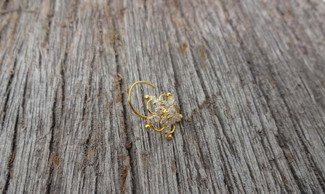 Handmade Jewelry Indian Nose Stud Diamond Nose Hoop Crystal Nose Hoop Flower Nose Pin Gold Nose Stud Indian Nose Ring