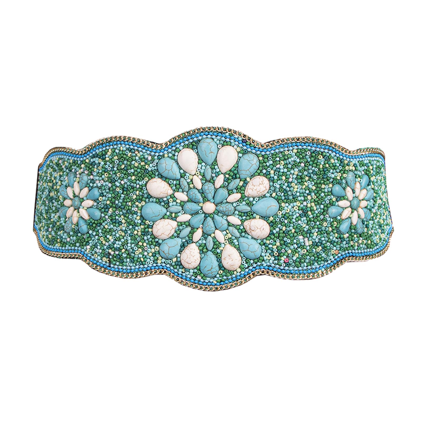 MUUYYI Bohemian-Style Women Belt for Dress Turquoise-Beaded Waist Belt Ethnic Corset Belt Elastic Girdle Belt Lady Accessories