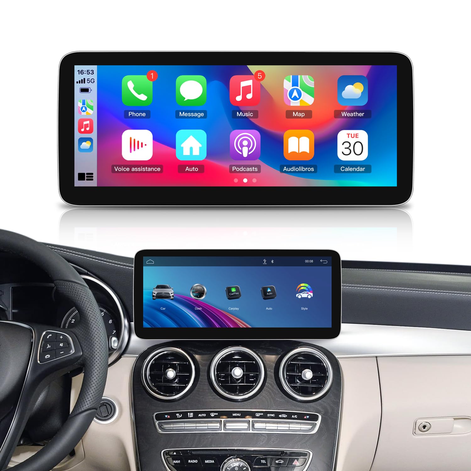 Android Auto Car Touchscreen Wireless CarPlay Android Auto for Mercedes Benz C Class W205 from 2015 to 2018 with NTG5.0 Multimedia Radio Receiver DSP