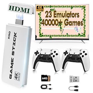 2025 Game Stick 4K 40,000 Games, Retro Gaming Console with Built-in 23 Emulators, HDMI Output, 64G TF Card, 2 Wireless controllers, Plug and Play - Amazon product rated Grade A