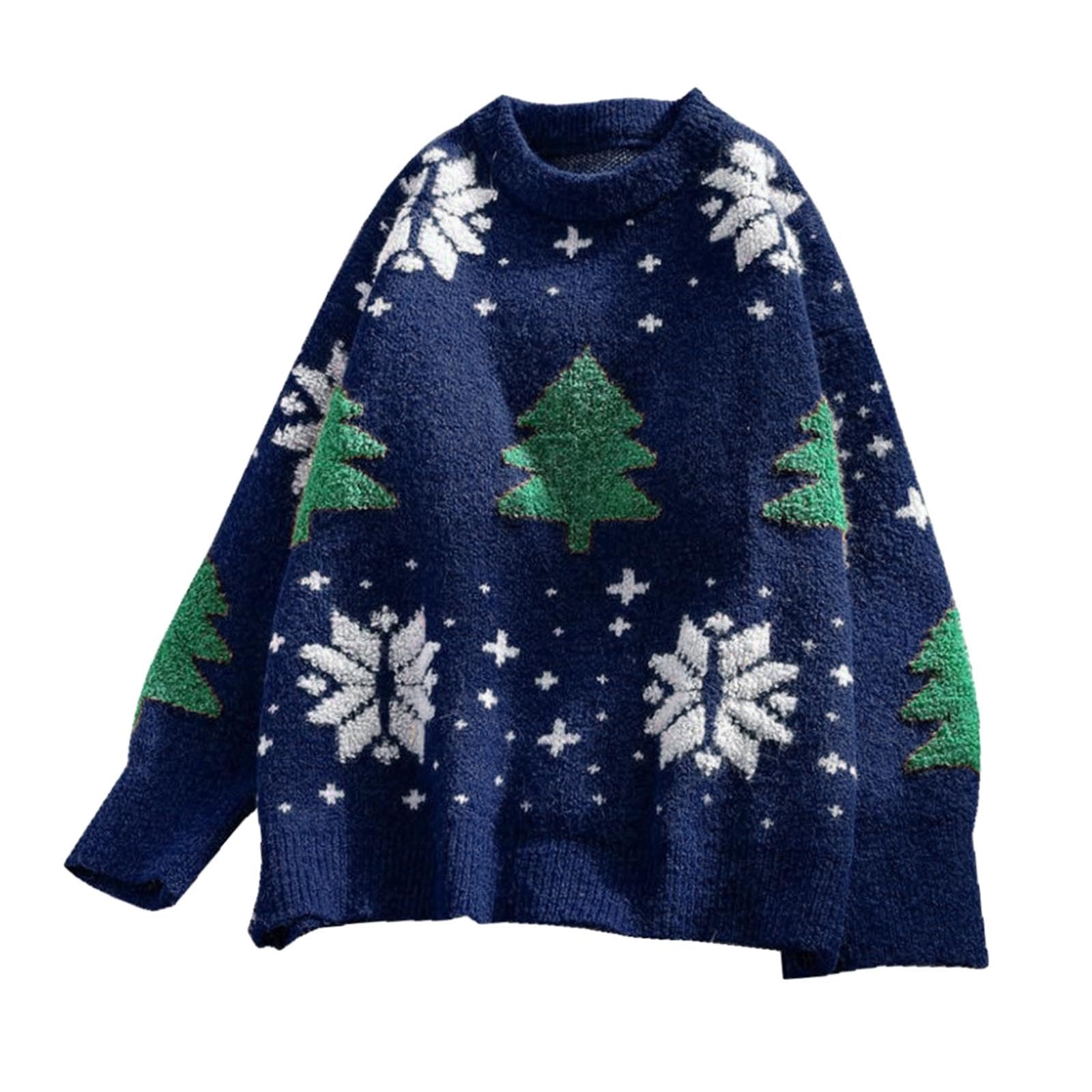 Oshhni Weihnachtspullover Damenpullover Sweatshirt Kleidung Pullover Tops Rundhalsausschnitt Langarmpullover Pullover für das Winterfest, Dunkelblau