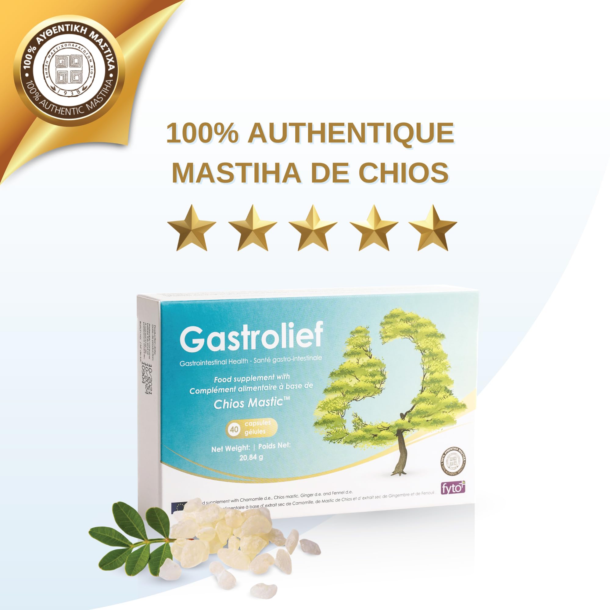 Gastrolief – Confort Digestif Quotidien | Mastic de Chios Pur, Camomille, Gingembre & Fenouil | Sans Gluten, Sans Lactose, Vegan | 30 Gélules | – Clean Label