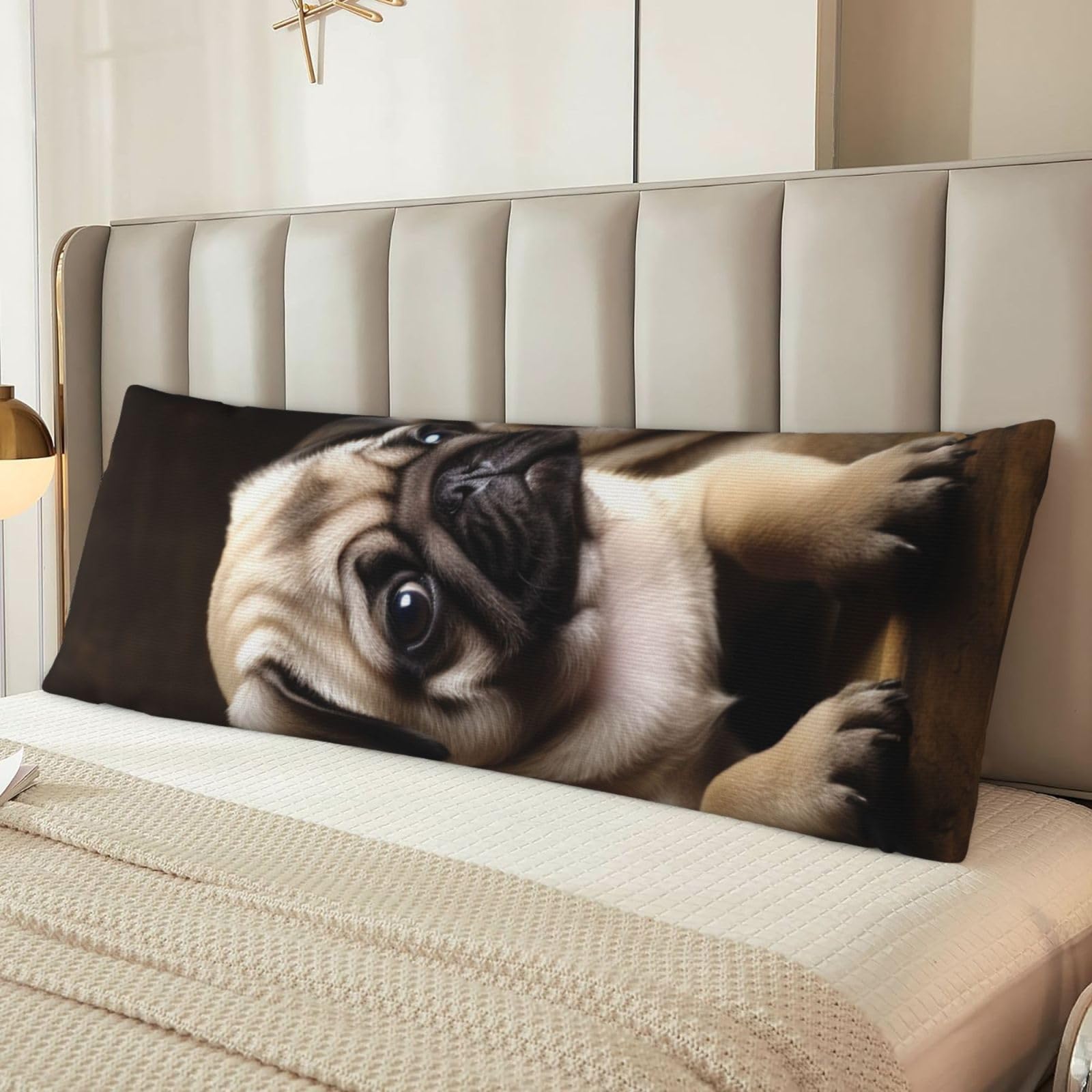 Fodpand Women's Black Puppys Pug Body Pillow Cover 20X54 Inches Soft Microfiber Long Pillow Case For Sleeping & Side Sleepers Comfy Breathable Decorative Body Pillowcase Gifts For Men