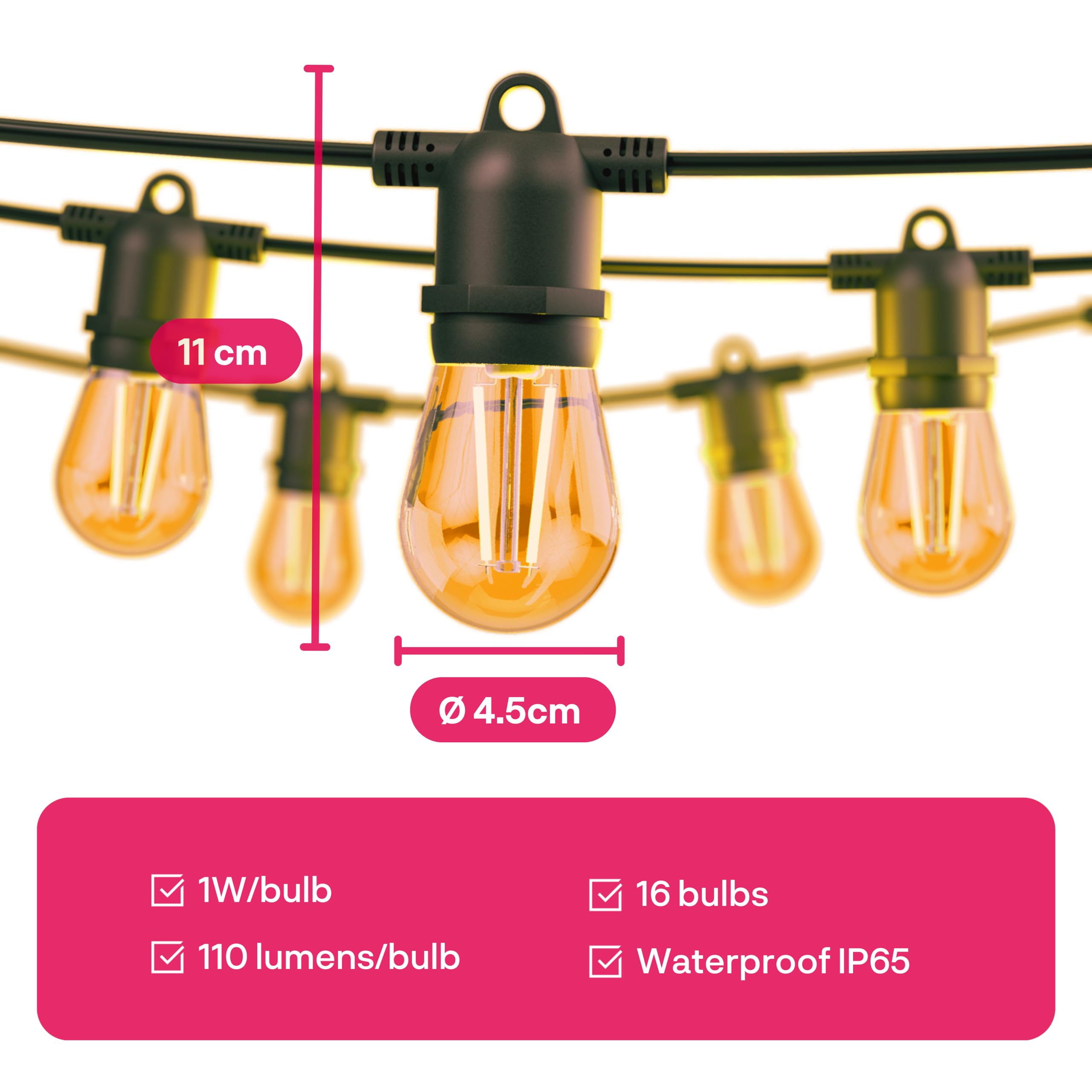 innr Smart LED Lichterkette außen 8m, Zigbee, Funktioniert mit Hue* und Alexa (Bridge erforderlich), Warmweiß, Outdoor Lichterkette Balkon, 16 Smart Glühbirnen, IP65 wasserdicht, dimmbar, Komplettset