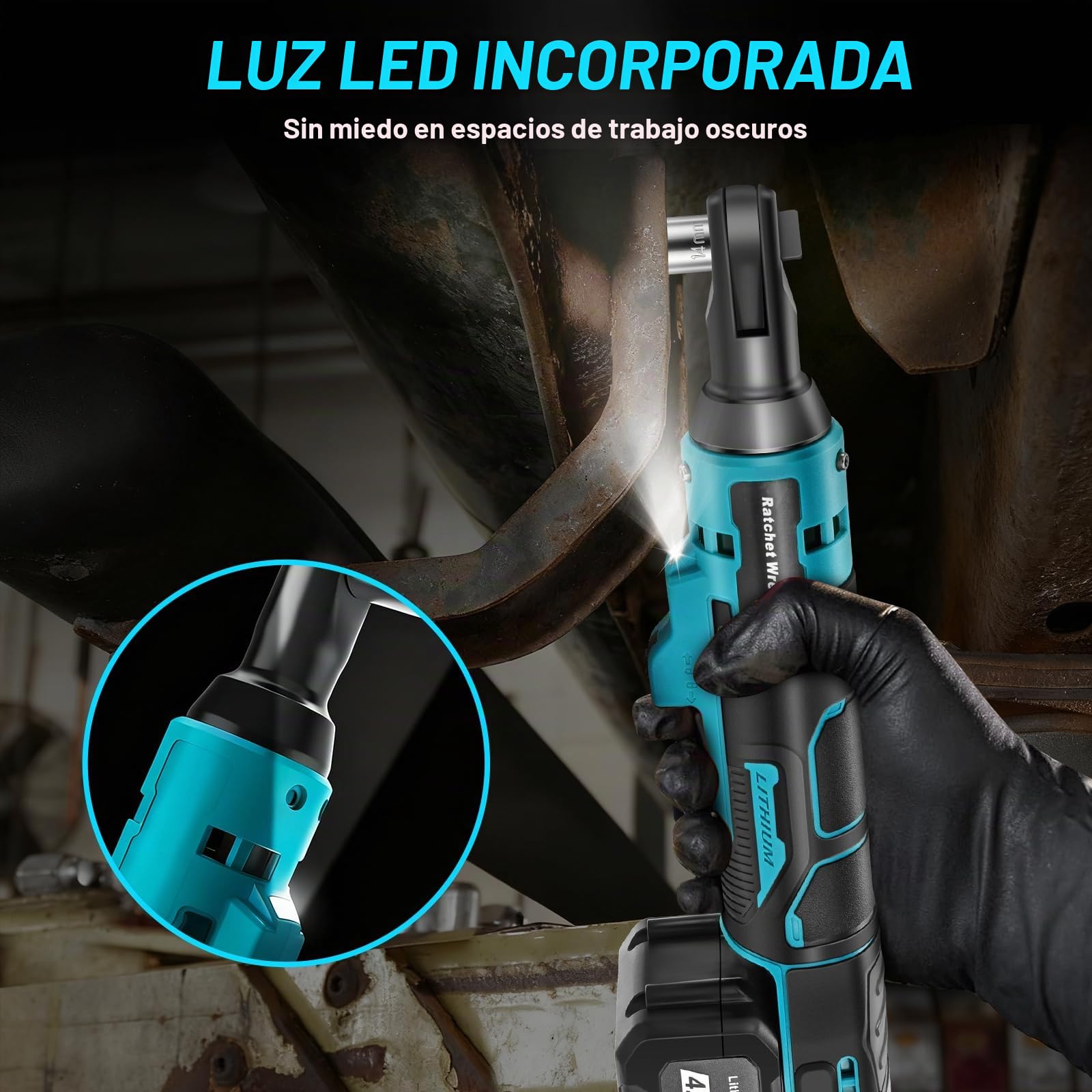 Llave de Carraca Compatible con Makita 18V, 3/8" Llave de Trinquete Inalámbrica, 2 × 4000 mAh Baterías, 320 RPM, Juego de Llaves de Carraca Inalámbricas con Carga Rápida y 9 Llaves de Vaso
