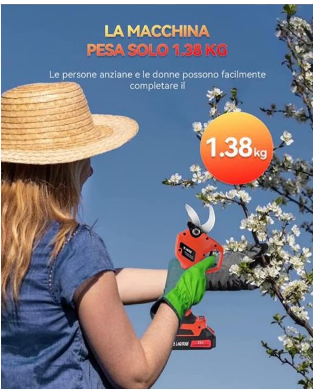 Bdit accesorios Tijeras de Poda con 2 Baterías de 48V Trituradora de Ramas Profesional Tijeras Eléctricas Tijera de Jardín Árboles Frutales Inalámbrica Sin Cables Arbustos, verde azul