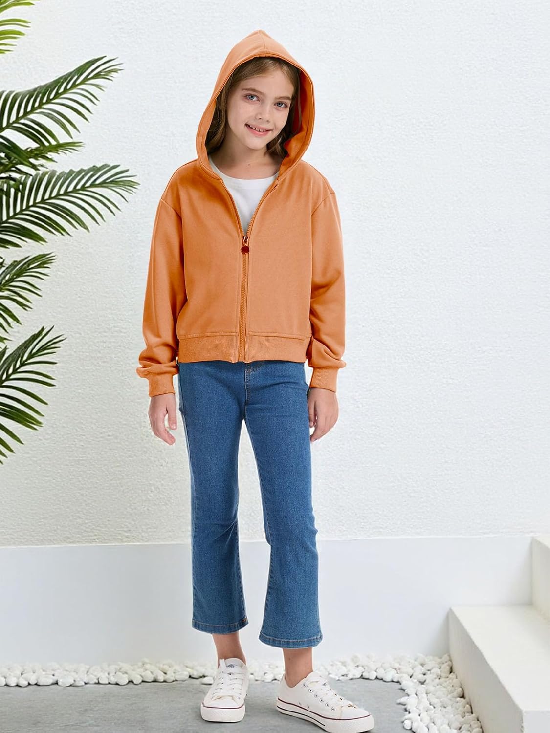 ガールズ ファッション ジップアップ パーカー キッズ キュート クロップススウェットシャツ ティーン トレンディ プレッピージャケ