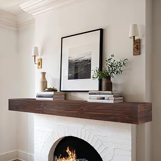 LXWZHK 60 Inch Rustic Fireplace Mantel Shelf - Wall Mounted Floating Wooden Hollow Shelf with Hidden Bracket, Dark Brown