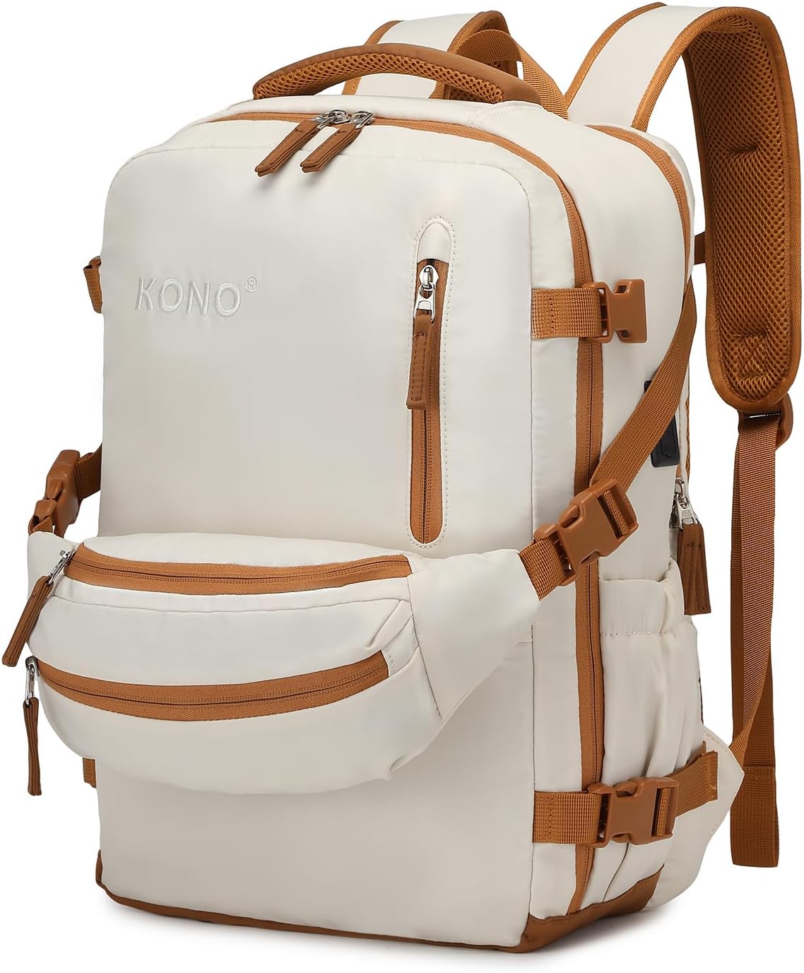 Kono 2-in-1 Travel Backpack with USB Charging Port, Daypack Casual School Bags with Detachable Waist Bag, Travel Laptop Rucksack Weekender Bag for Men Women