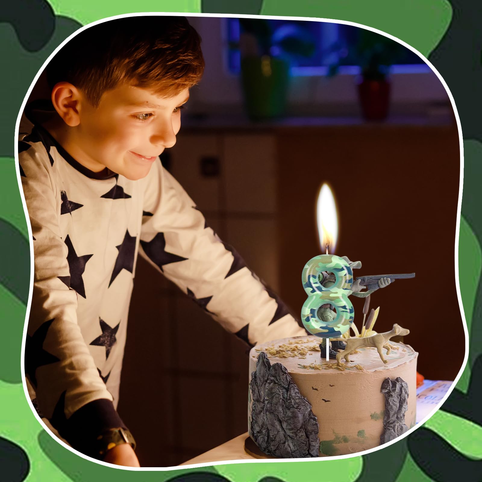 Velas de camuflaje para cumpleaños número 11, vela con temática del ejército, decoración para tartas de cumpleaños, decoración de pastel de camuflaje para fiesta de cumpleaños número 11, decoración de