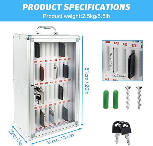 Miniatura 2 de ajee Gabinete de teléfono celular con 36 ranuras de aleación de aluminio plateado, caja de almacenamiento de bolsillo con asa portátil, organizador