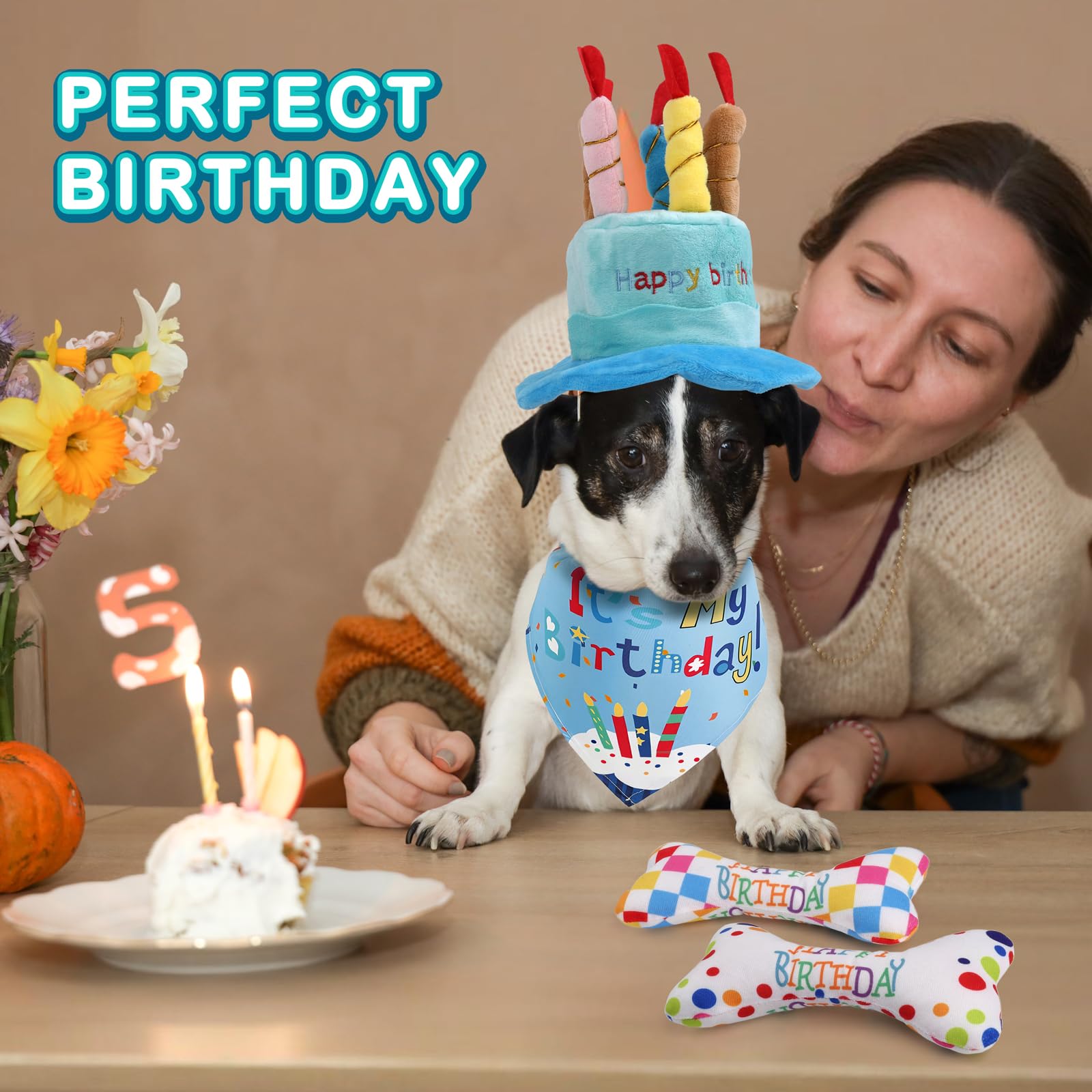 Set Compleanno Per Cani - Cappellino, Bandana E Giocattoli Cigolanti, Per Taglie Piccole