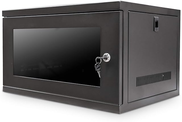 Dynamode Server Rack Data Cabinet - 6U 400mm Deep Wall Mounted 19 Inch Storage Rack for Home, Office, Server Room Computer Equipment with Glass Door, Removable Side Panels, Front-Rear Lockable