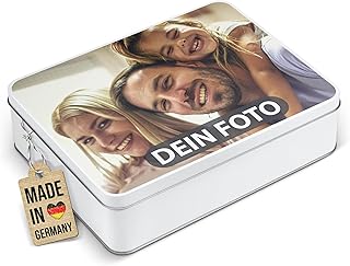 PR Print Royal Geschenkdose mit Foto & Name selbst gestalten - Blechdose bedrucken, Personalisierte Keksdose - Geschenk zur Hochzeit, Geburtstag, Weihnachten | Rechteckig weiß, 2500 ml