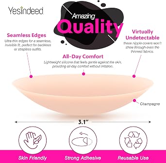 YESINDEED Nipple Covers - Hypoallergenic Silicone Pasties, Invisible Adhesive for Backless & Strapless, Bonus Mirror