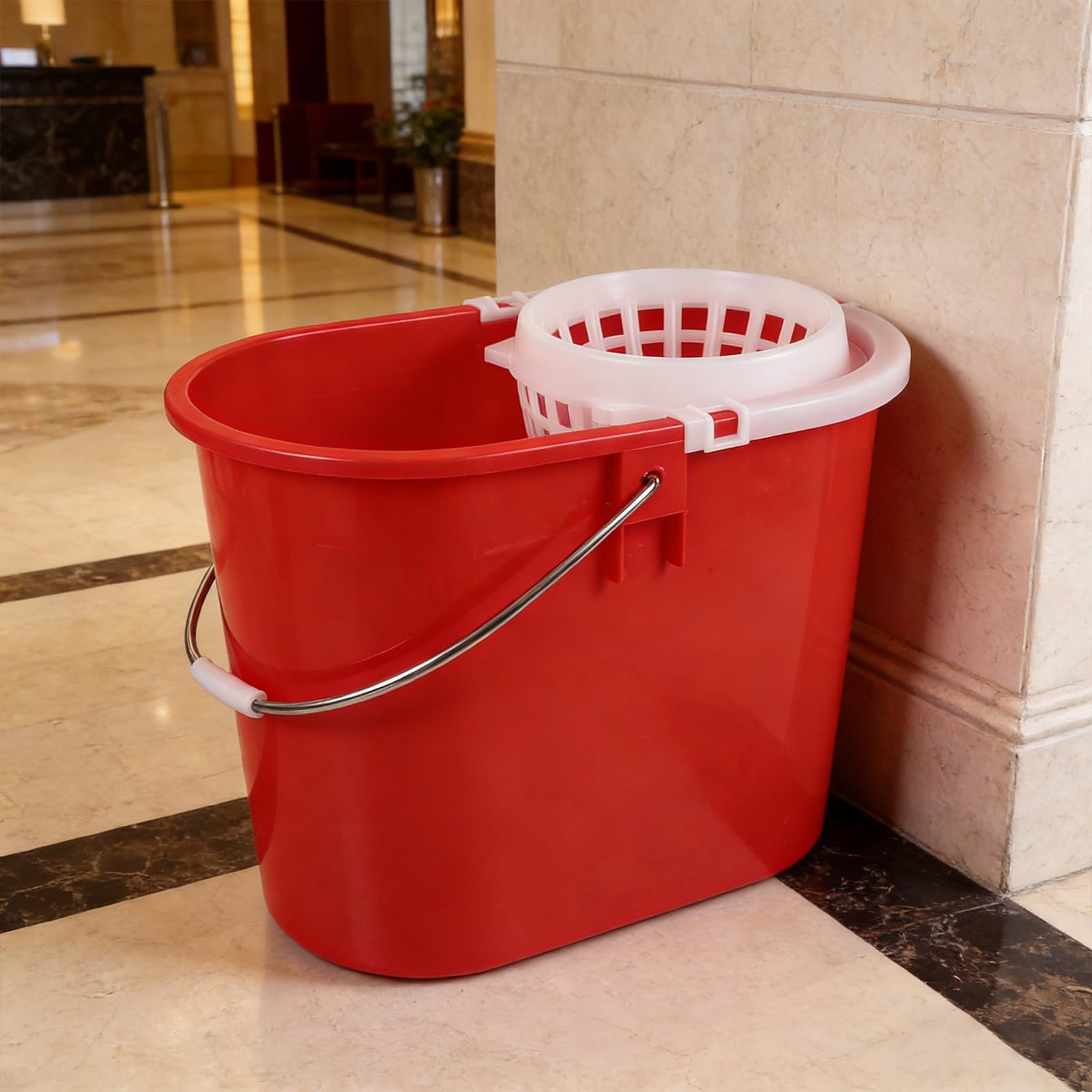 Mipcase Cubo de Plástico Rojo para Fregona Redondo con Asa, Accesorio para Mop, Alta Eficiencia de Limpieza para Uso Doméstico y Comercial