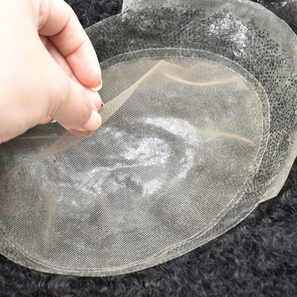 LYRICAL HAIR Afro Kinky Curly Toupee for Black Men 8X10 Full Poly PU with Breathable Lace Center Mens Toupee African American Human Hairpiece All Injected PU Hair System Replacement Super Durable Skin Wigs (8MM Afro Wave, 1B# Natural Black/Off Black)