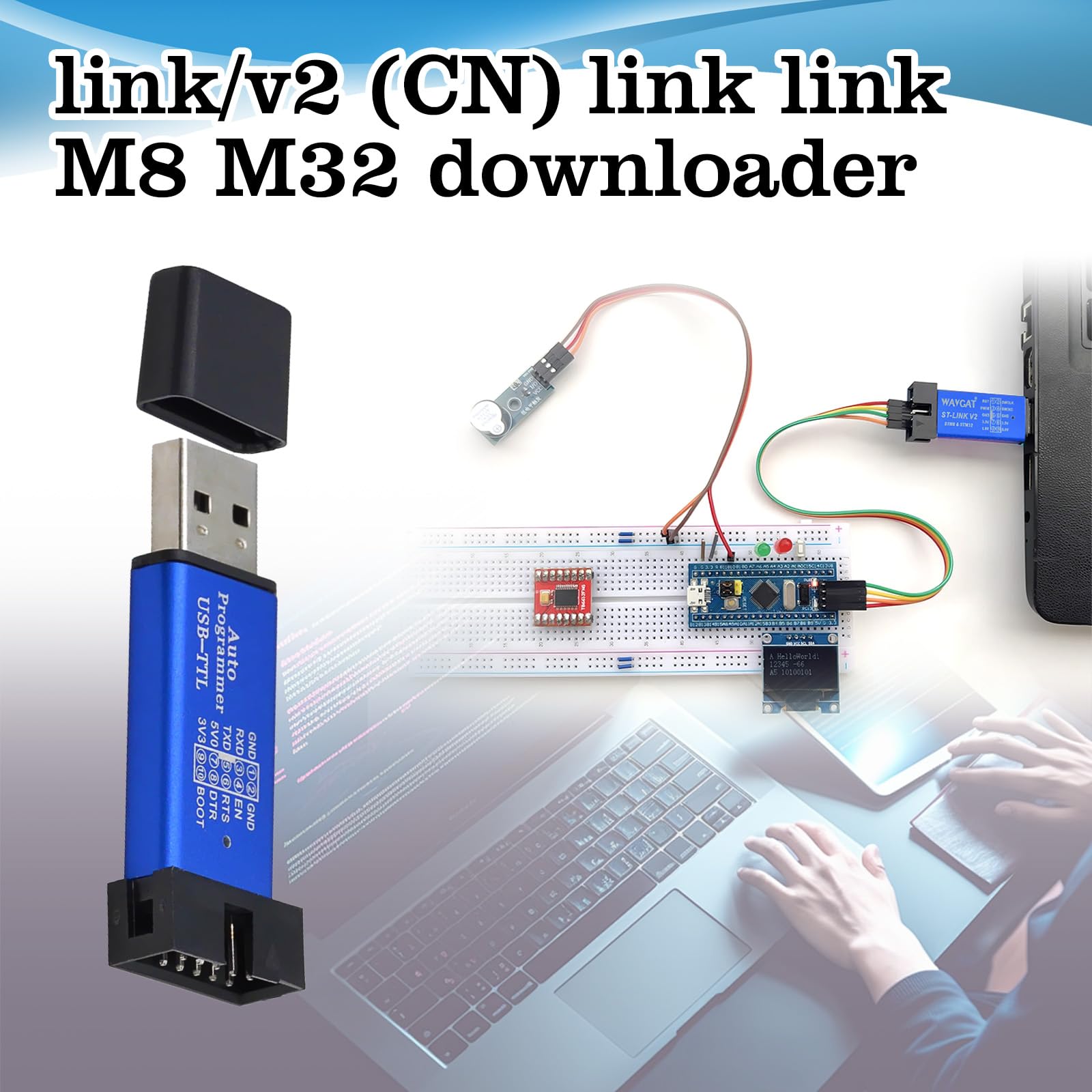 ST-Link V2 Programmeerapparaat – Mini-emulator En Debugger Voor STM8 En STM32, Met Aluminium Behuizing En Dupont-kabel
