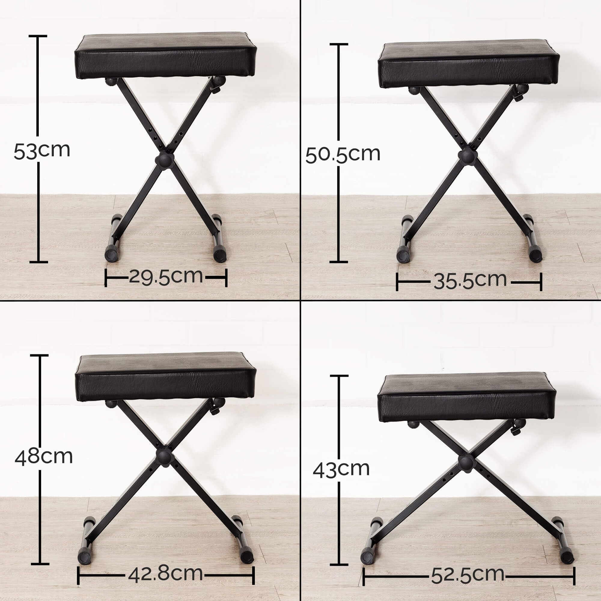 Tiger PST5-BK - Sgabello regolabile per pianoforte, con 4 impostazioni di altezza (43-53 cm), seduta imbottita 42 x 31 cm, design con telaio a X, pieghevole, piedini gommati, colore nero