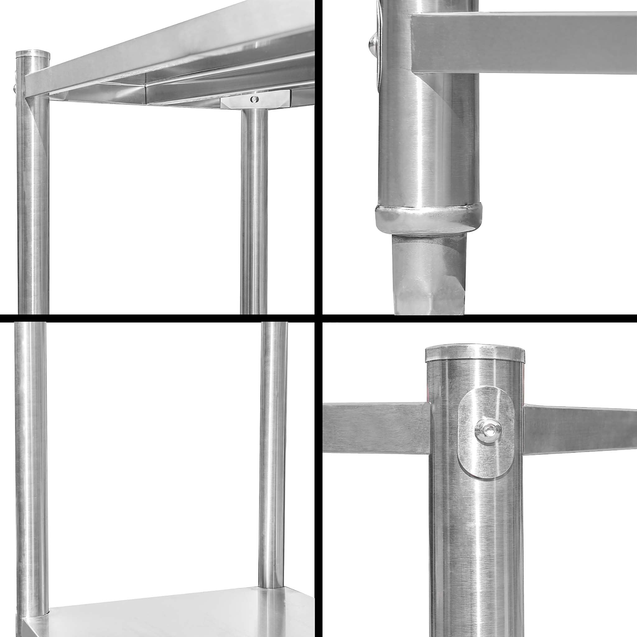 WilTec Étagères en Acier affiné V2A – 1200 x 450 x 1550 mm – capacité Totale 600 kg – avec 4 Niveaux – Meuble pour Charge Lourde de Gastronomie Cuisine Rangement Garage Cave