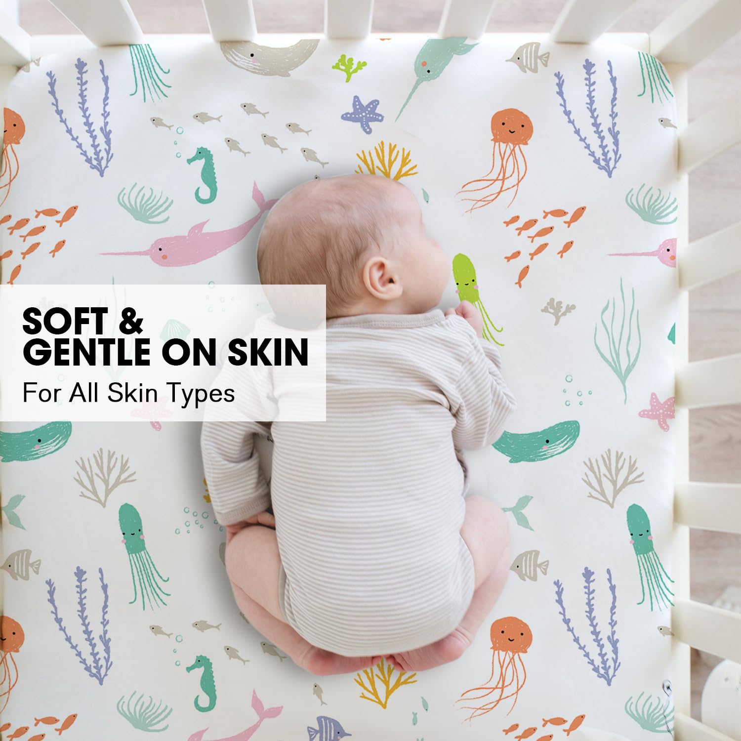 Little Grape Land Cot Sheets for Boys Girls 2 Pack Cot Sheets Fitted Size 60 * 120 * 15cm for Crib and Toddler Mattresses Soft Breathable Microfibre - Image 4