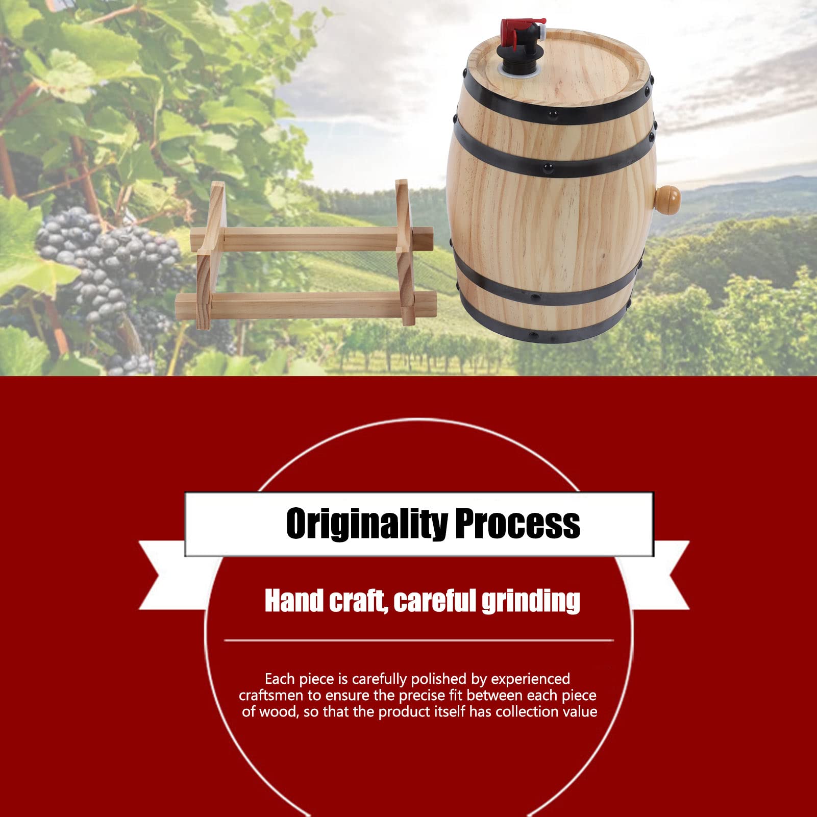 Barril de Madera de Roble con Grifo, Tapón y Soporte, 3L, para Vino, Whisky y Cerveza