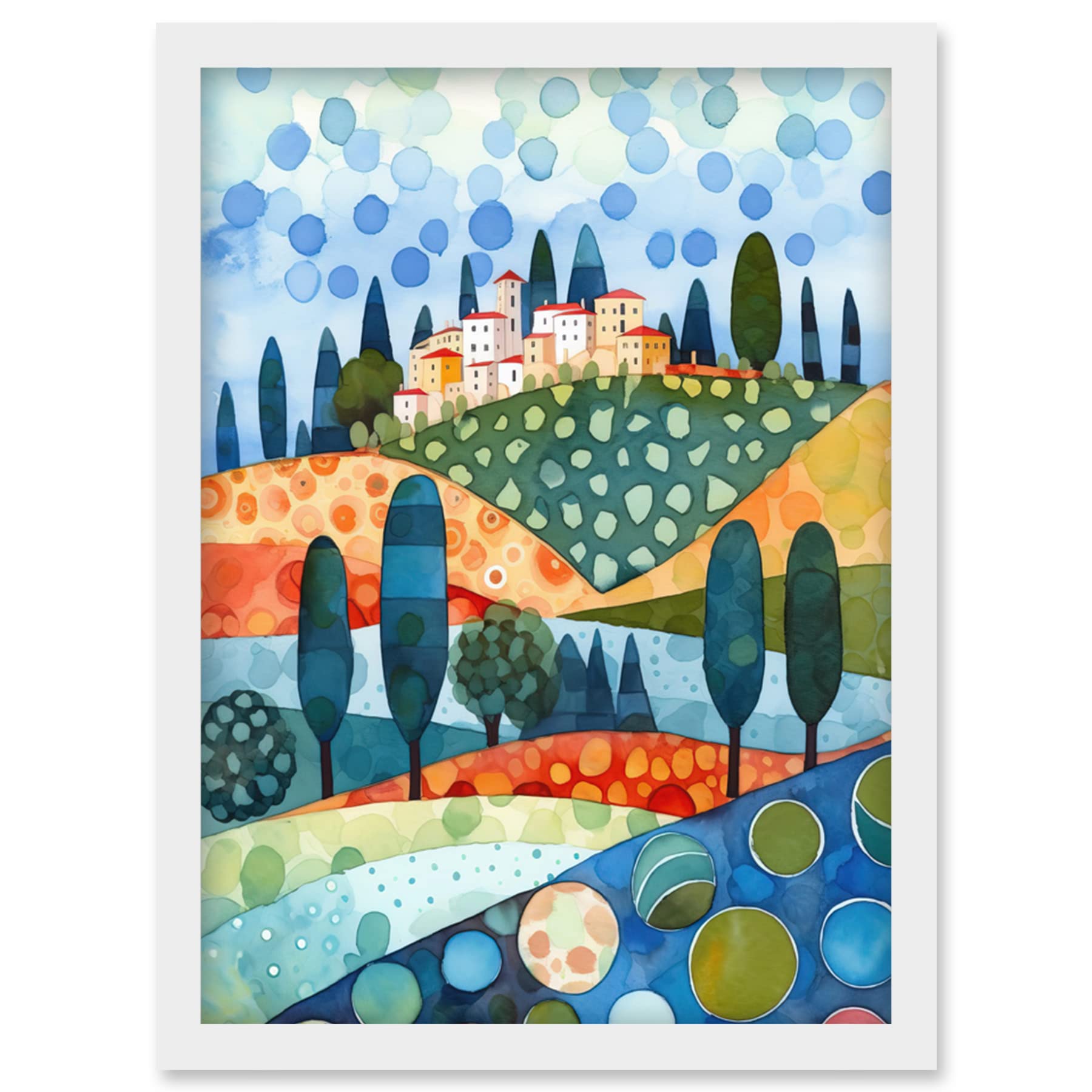 Artery8 Italian Abstract Landscape Folk Art Artwork Framed Wall Art Print A4
