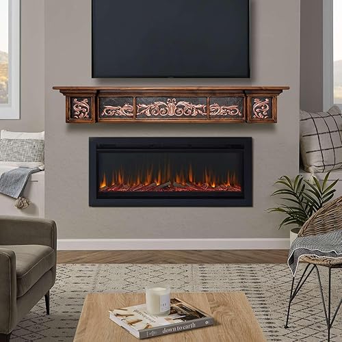 Miniatura 5 de Copper Fireplace Mantel, Customizable Decorative Mantel, Handmade Floating Mantel Shelf, Copper and Wood Mantel Shelf, Wall-Mounted Mantles for Over