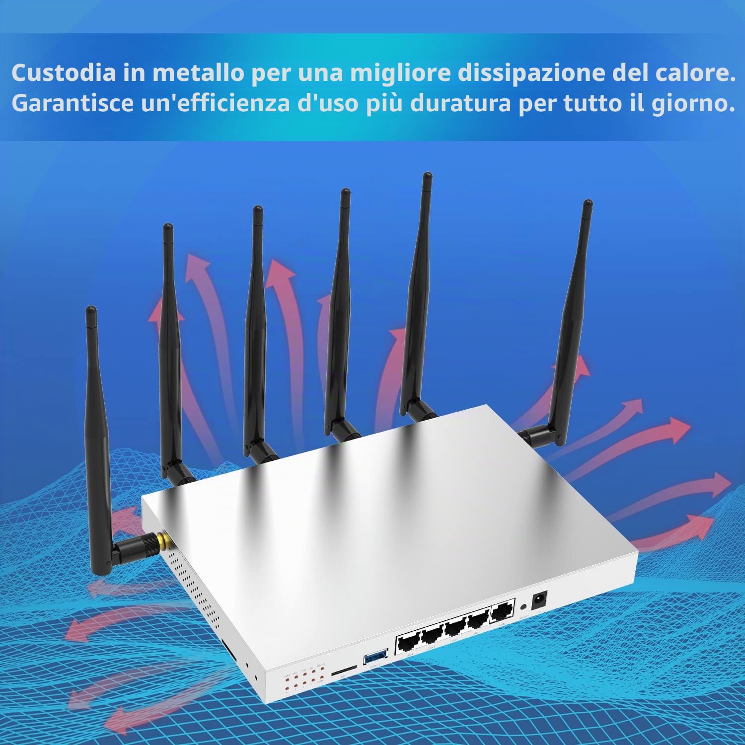 Industrial Metal 4G LTE Wi-Fi 6 Router - Dual-Band Gigabit, 6×5dBi Removable Antennas, Dual SIM - for Remote Sites/IoT/Mobile Offices (Enterprise/Field Use) (4G dual-band Gigabit)