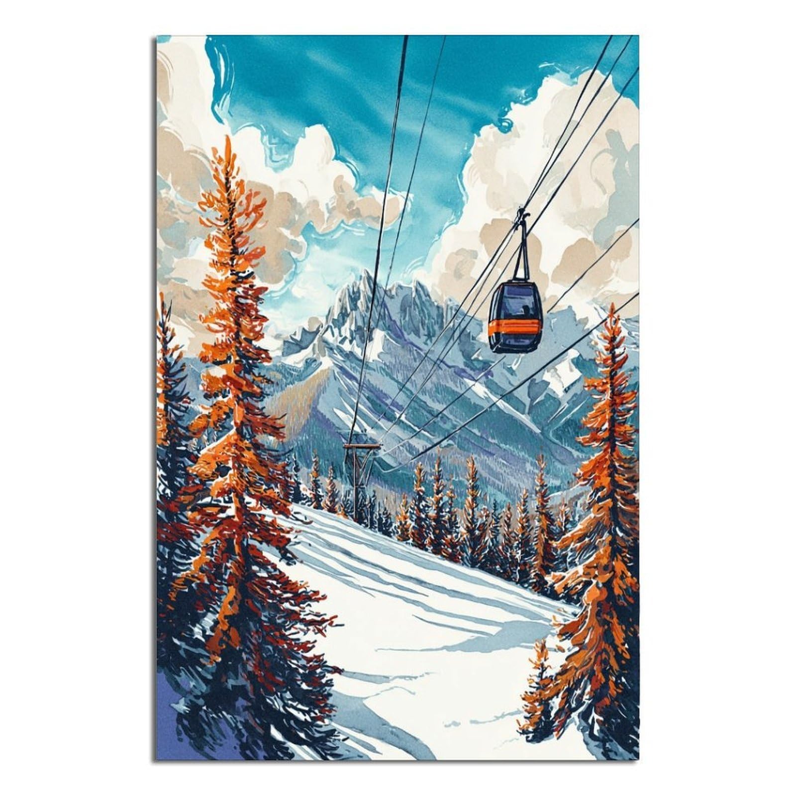 iPuzou Tignes Ski Poster 24x36inch(60x90cm) Vintage Watercolor Canvas Art