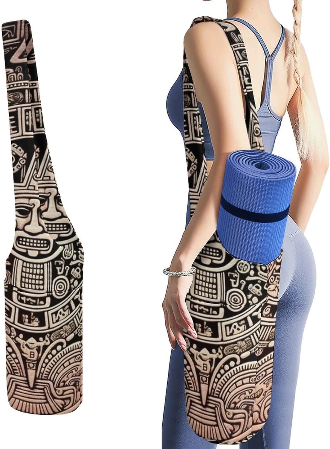 Mayan Calendar End Of The World Yoga Mat Bag, Durable Canvas Yoga Mat Storage Bag with Water Bottle Pocket And Bottom Wet Bag, Fits Most Size Yoga Mats