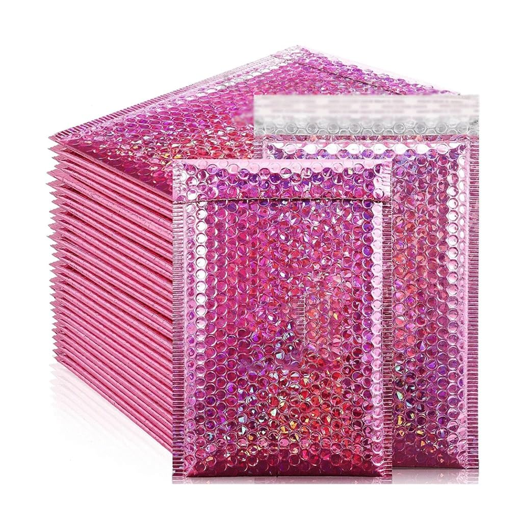 100 szt. Holograficzna koperta bąbelkowa różowa, do wysyłki opakowanie koperta wysyłkowa wodoodporna torba kurierska wyściełane koperty bąbelkowe (Size : 13x15cm)
